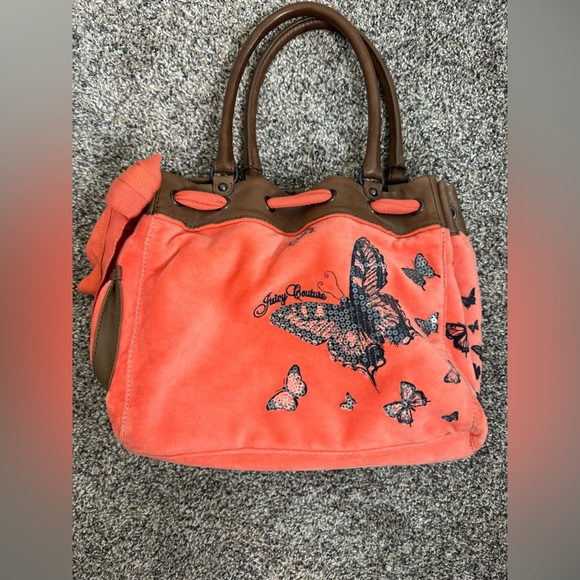 Juicy Couture Handbags - Rare Vintage Juicy Couture 'Butterfly Daydreamer' Velour in Electric Coral Tote